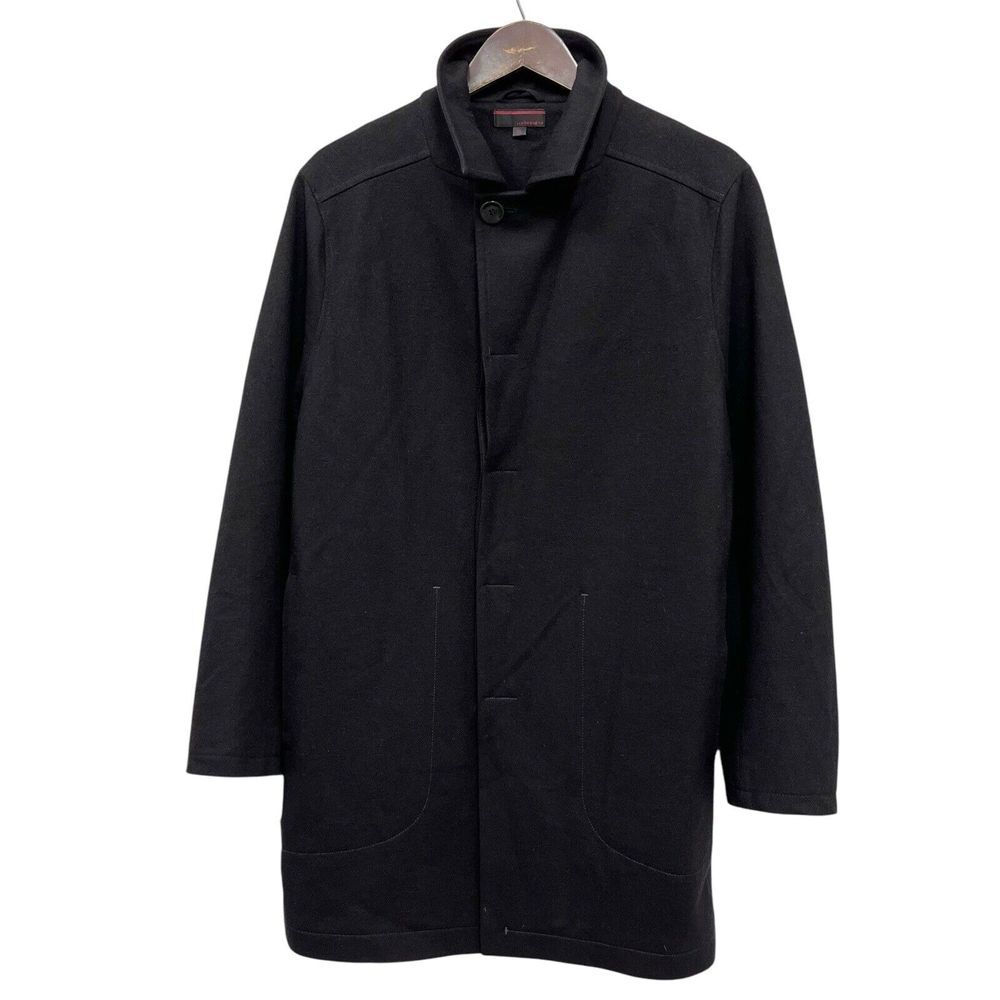 Icebreaker Mens Full Zip/Button Black 100% Wool Long Peacoat Jacket Sz XL Fits M